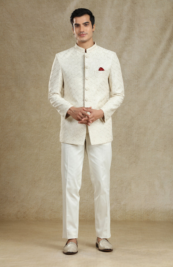 IVORY CHIKANKARI JODHPURI SUIT #7697