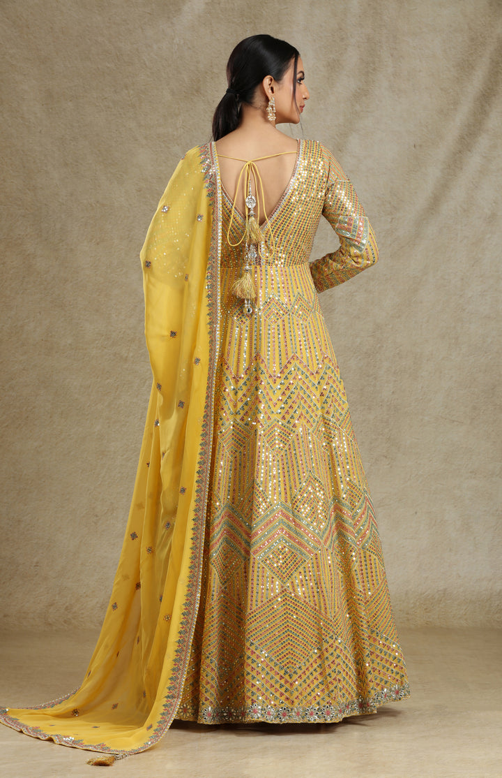 golden colour anarkali dress Golden Anarkali Dress
