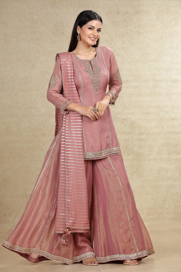 SOFT PINK TISSUE SILK GHARARA SUIT SET #8067