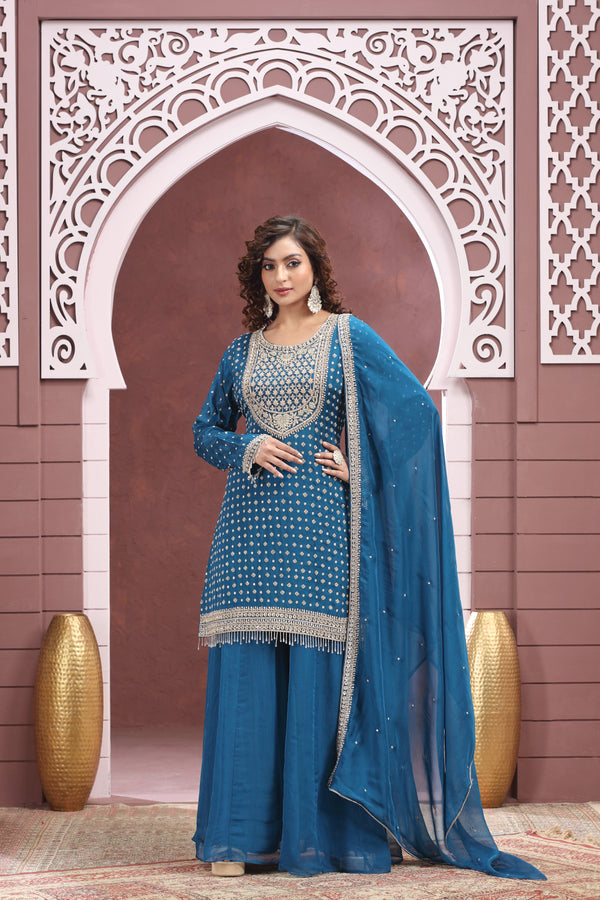 NAVY BLUE EMBROIDERED PALAZZO SUIT SET #8394/8395