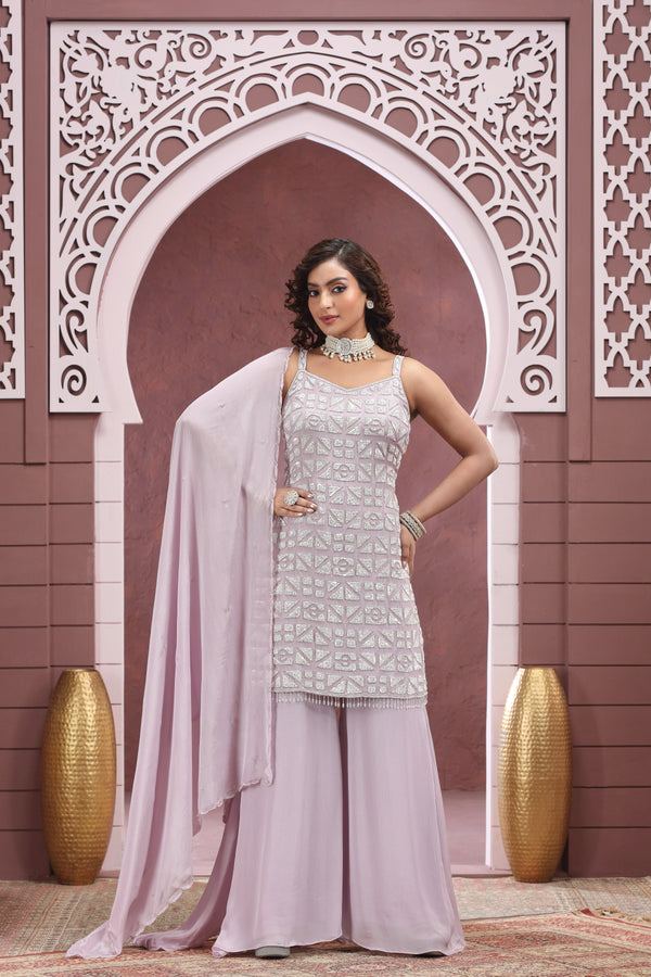 LAVENDER EMBROIDERED PALAZZO SUIT SET #8413