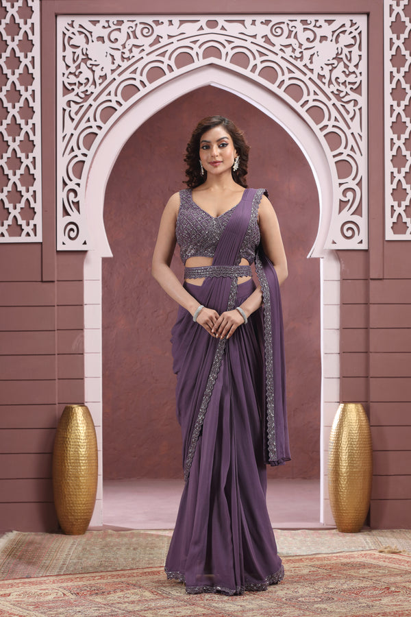 DARK LILAC PRE DRAPED SAREE #8371