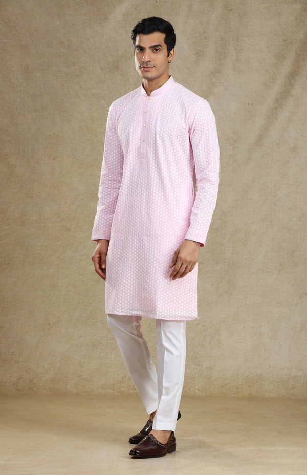 BABY PINK CHIKANKARI KURTA SET #7630