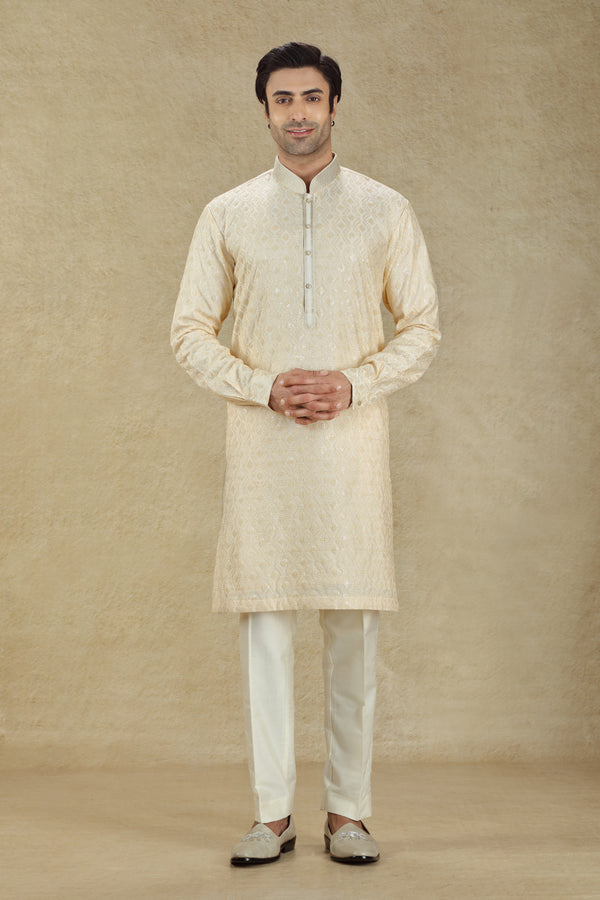 IVORY CHIKANKARI EMBROIDERED KURTA SET #8232