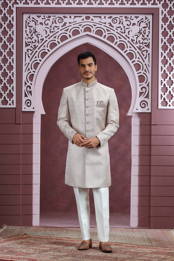 TAUPE BROCADE INDOWESTERN SHERWANI SET #8355/#8356