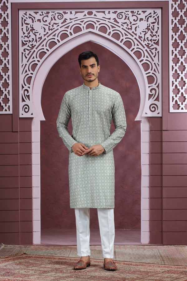 SAGE GREEN PRINTED KURTA SET #8417/#8418