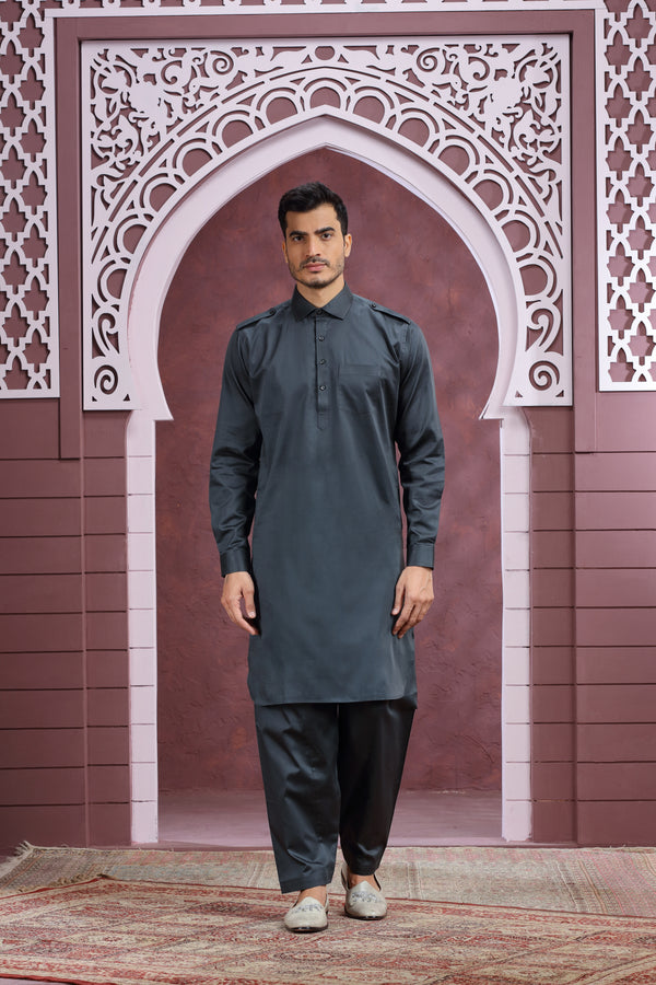 CHARCOAL GREY PATHANI SET #8434