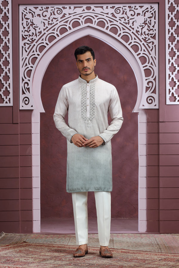GREY & SAGE OMBRÉ EMBROIDERED KURTA SET #8428/8429