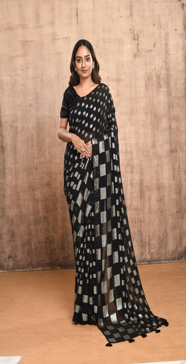 BLACK SEQUINS EMBROIDERED GEORGETTE SAREE #7874