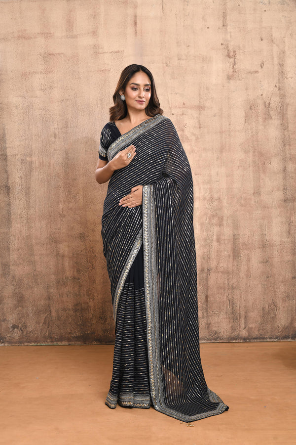 NAVY BLUE SEQUINS EMBROIDERED SAREE #7899