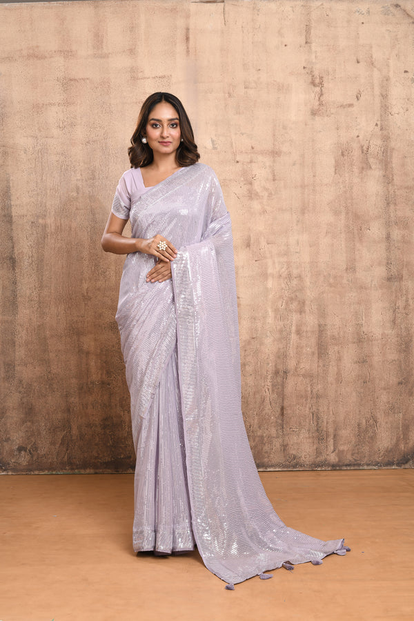 DUSTY PINK SEQUINS EMBROIDERED SAREE #7870