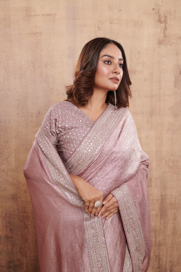 LILAC CRUSHED TISSUE SILK SAREE #7861