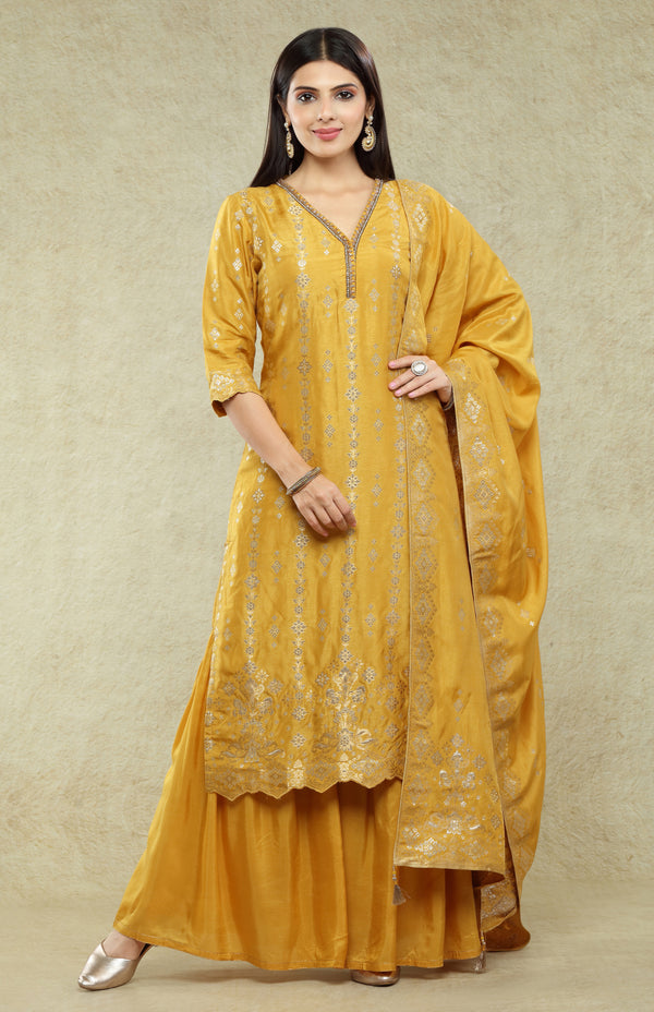 Mustard Yellow Banarasi Sharara Suit Set #7156