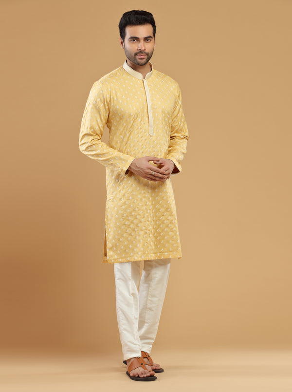 YELLOW EMBROIDERED SILK kurta Set #7500