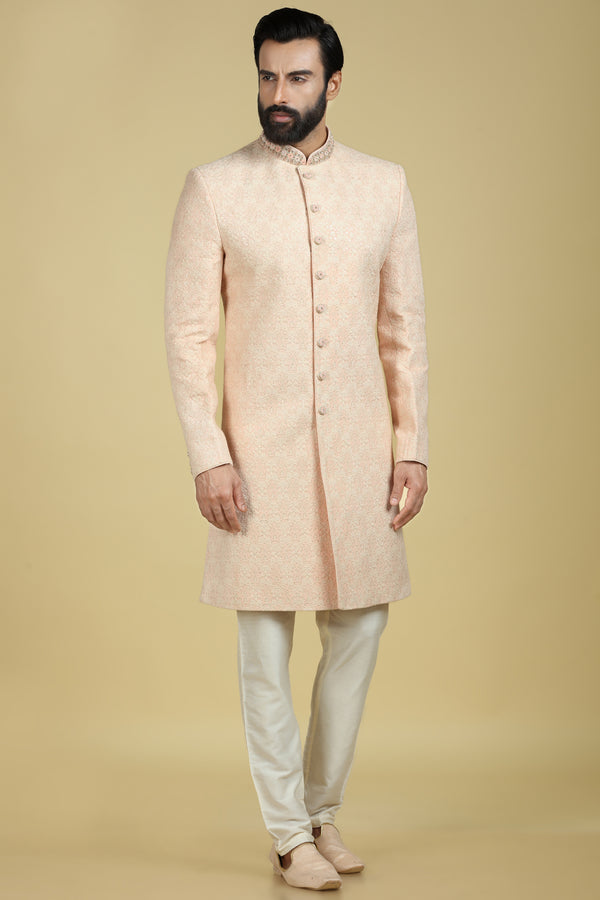 Blush Pink Chikankari Sherwani Set