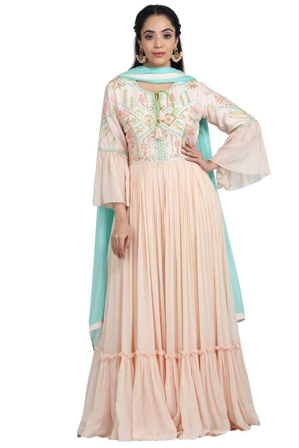 Pale Pink Embroidered Sharara Gown Set