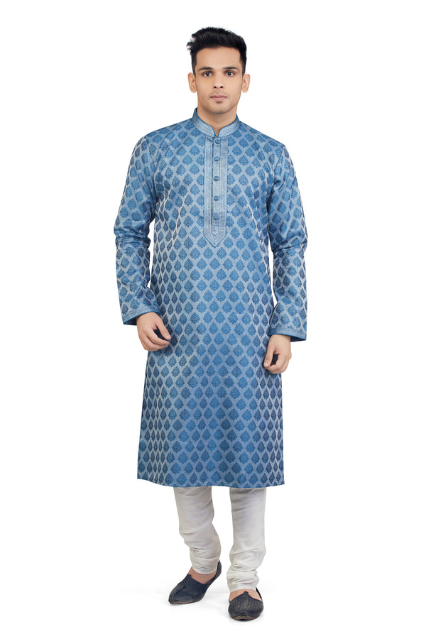 Grey Blue Printed Kurta Set