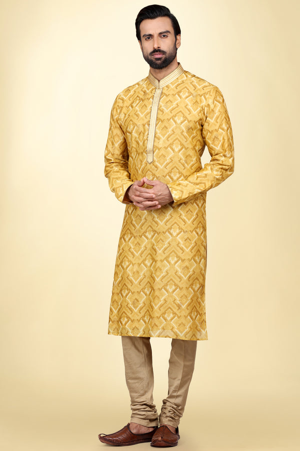 Printed Mustard Kurta Set